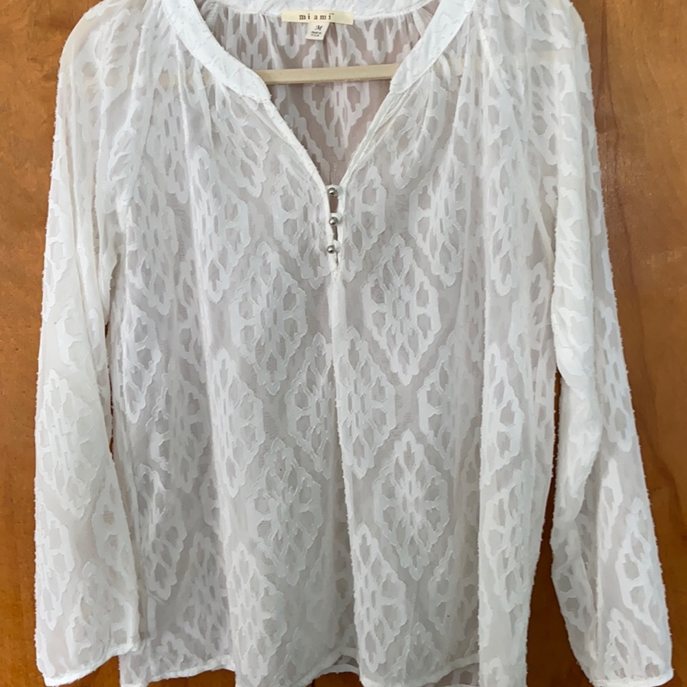Women’s Miami White Sheer Blouse Med Francesca’s